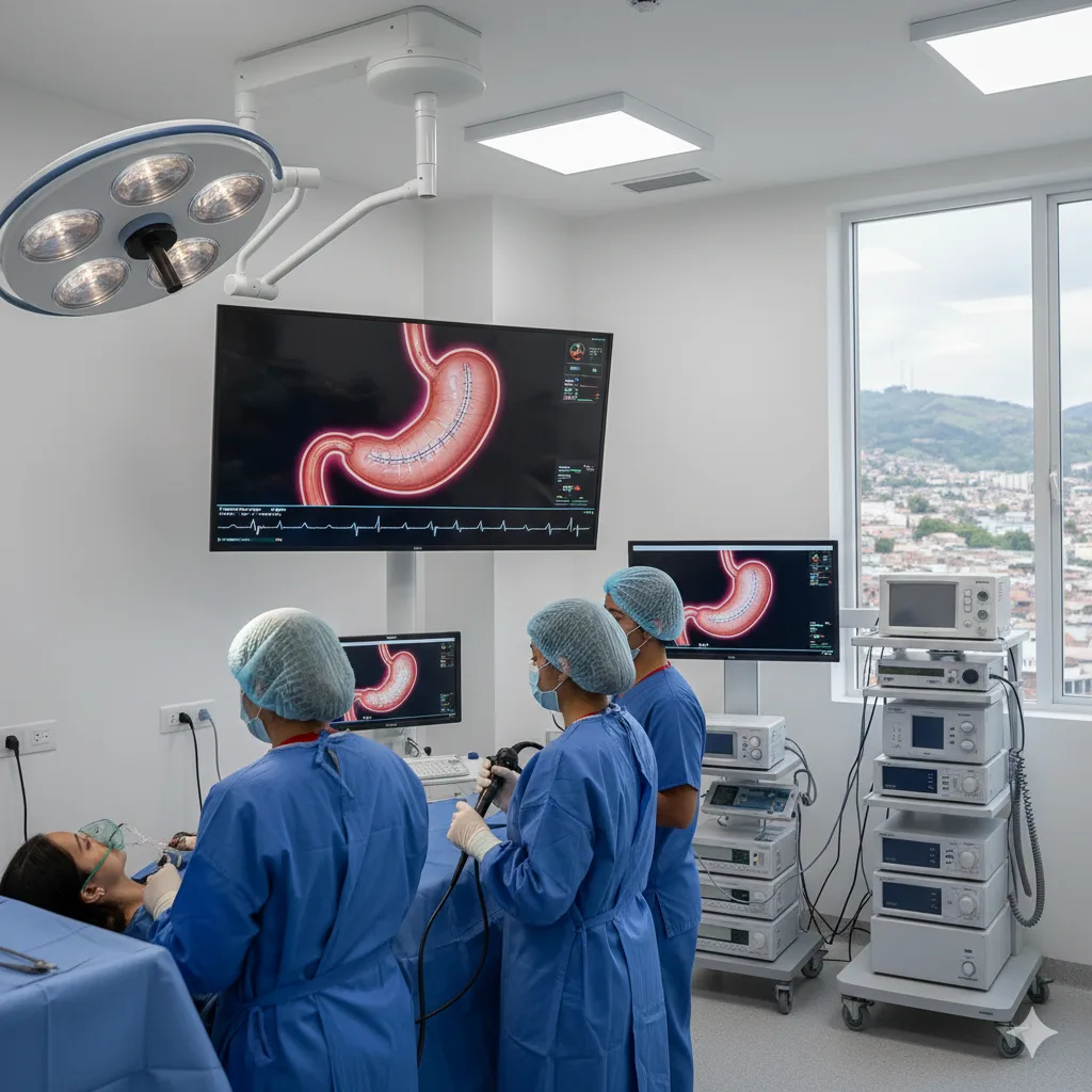 Imagen del procedimiento de manga gástrica endoscópica en Quito en sala endoscópica moderna - manga gastrica endoscopica